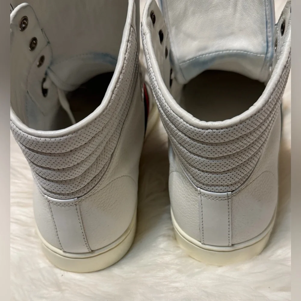 Gucci White High-Top Sneakers with Green and Red Web Stripe - Picture 10 of 12